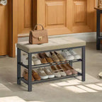 Shoe Bench, Storage Bench, Entryway Bench with Cushion, Shoe Shelf with Seat, Storage Organizer with Foam Padded Seat Linen Metal Frame