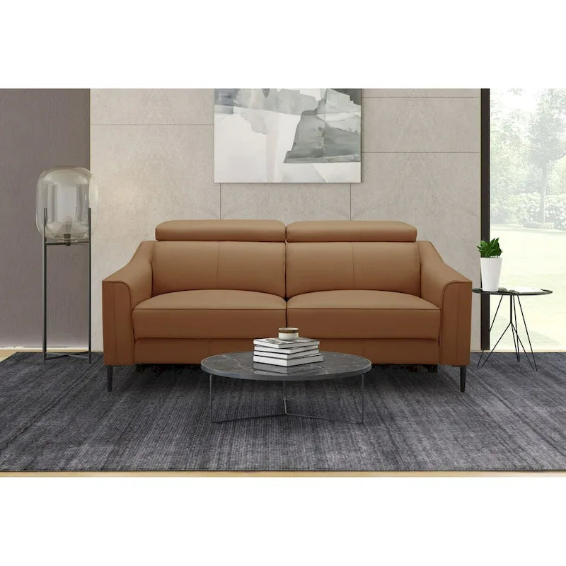 Camel Leather 3-Seater Sofa with 2 Power Recliners