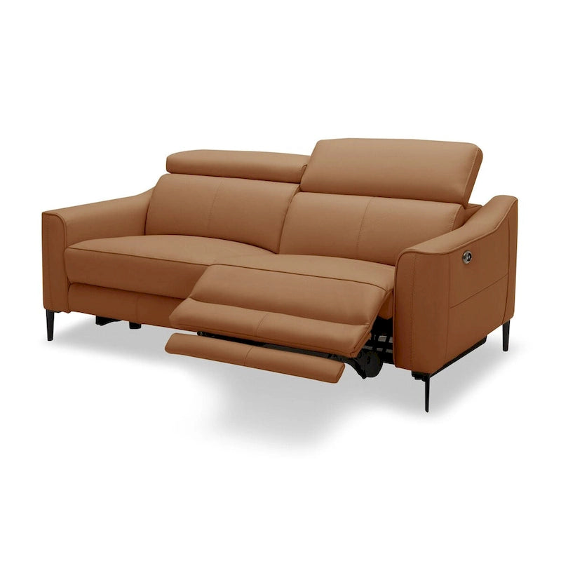 Camel Leather 3-Seater Sofa with 2 Power Recliners