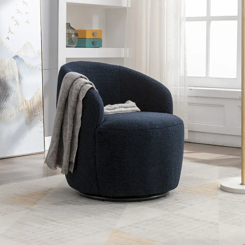 Blue Teddy Fabric Swivel Barrel Chair