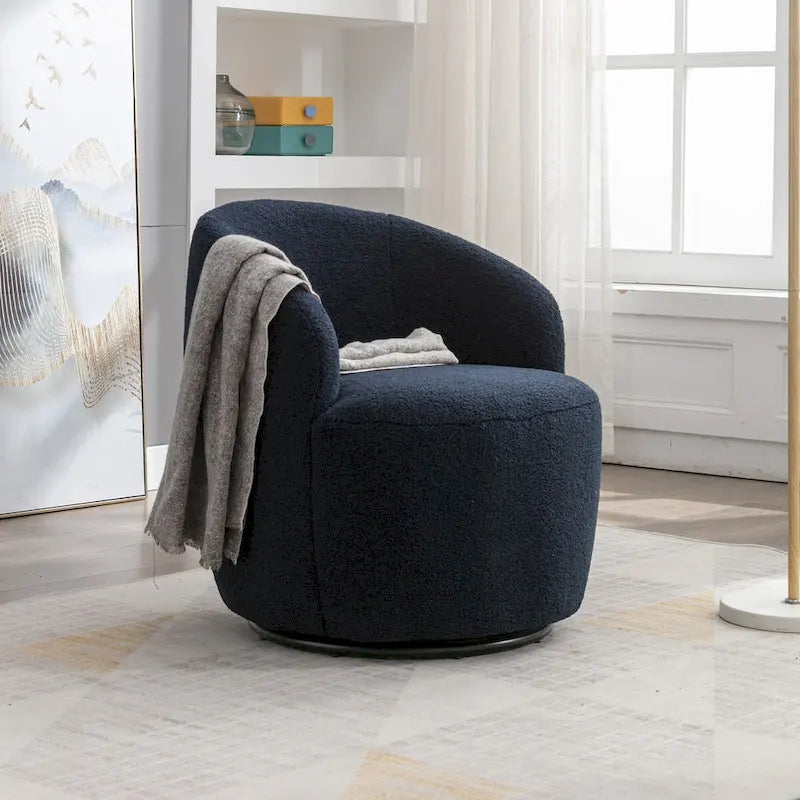 Blue Teddy Fabric Swivel Barrel Chair