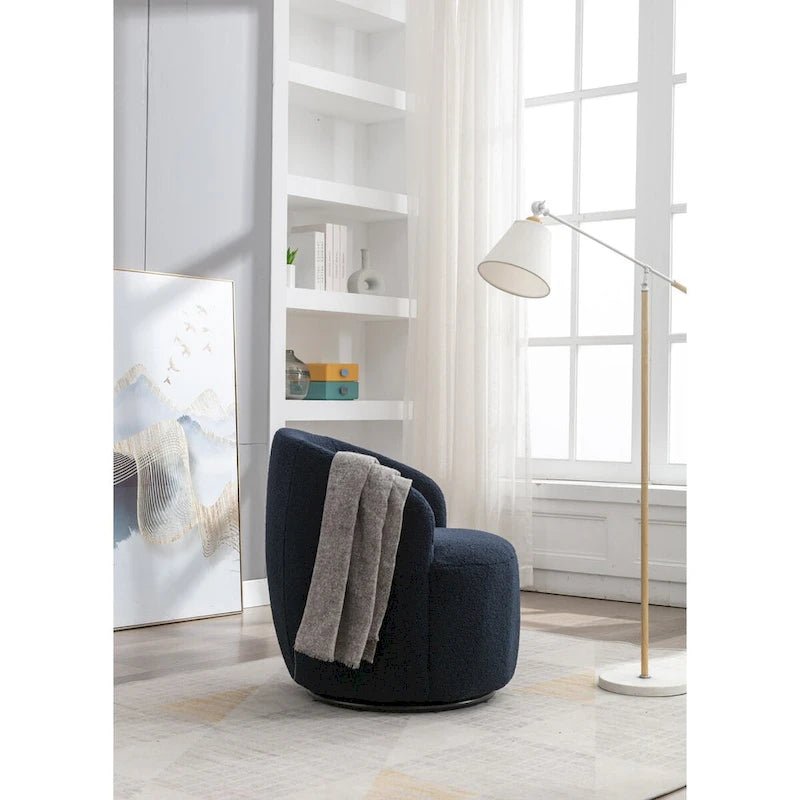 Blue Teddy Fabric Swivel Barrel Chair