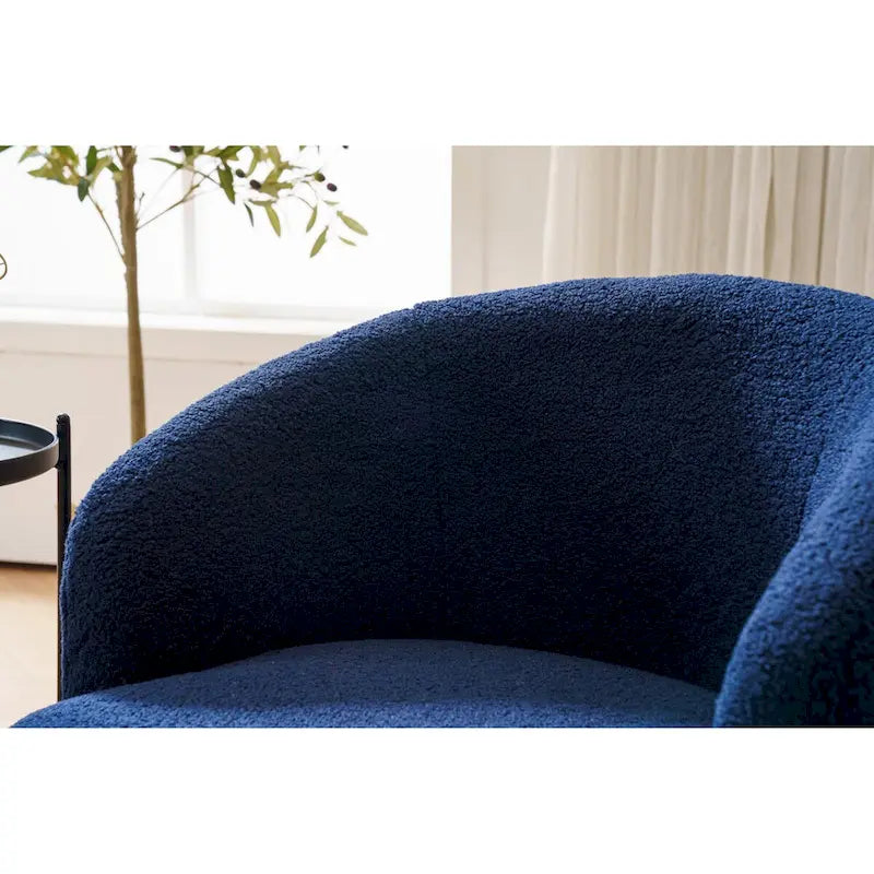 Blue Teddy Fabric Swivel Barrel Chair