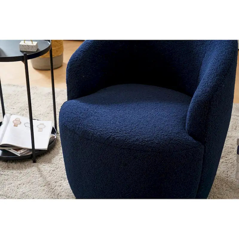 Blue Teddy Fabric Swivel Barrel Chair