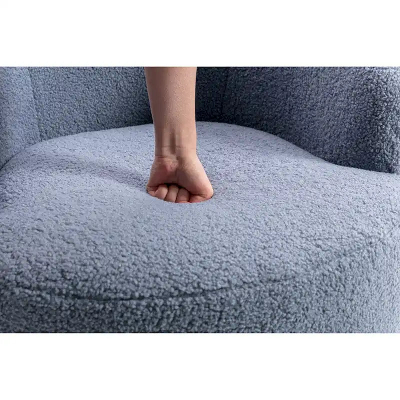 Blue Teddy Fabric Swivel Barrel Chair