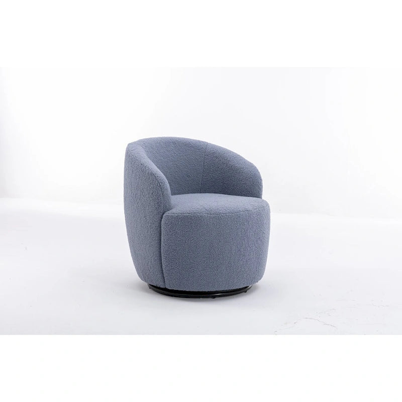 Blue Teddy Fabric Swivel Barrel Chair