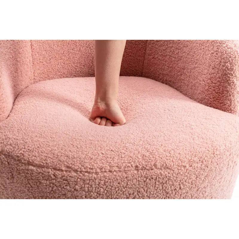 Blue Teddy Fabric Swivel Barrel Chair