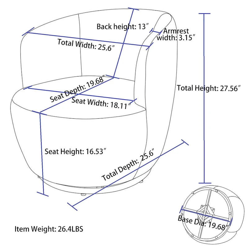 Blue Teddy Fabric Swivel Barrel Chair