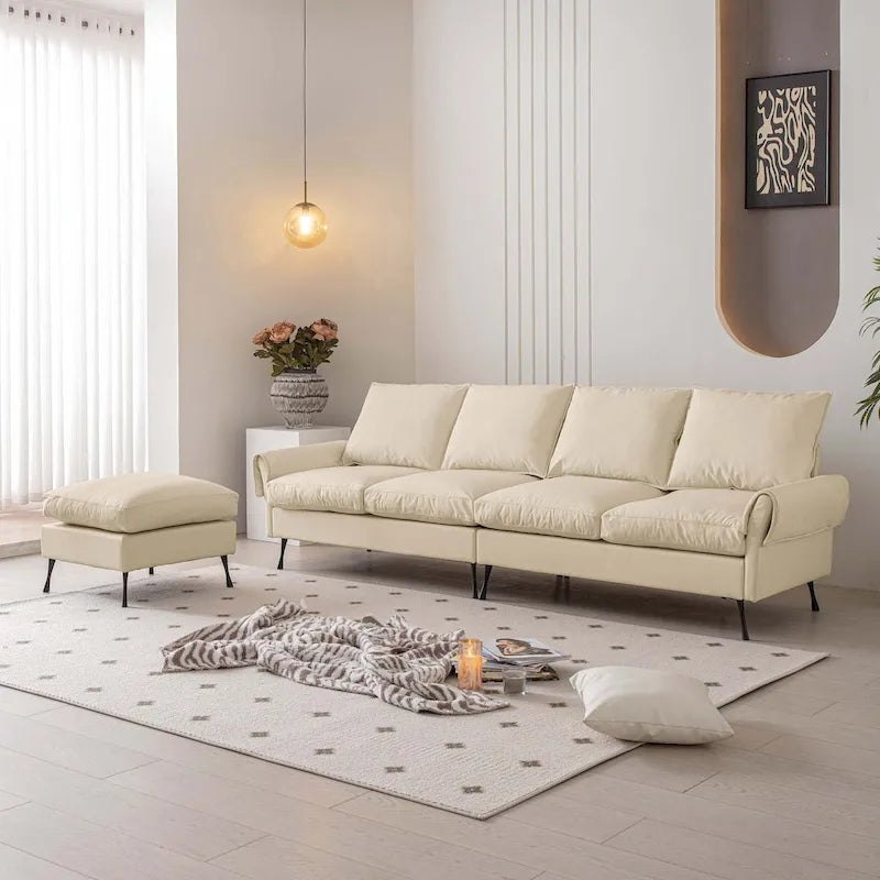 Divano a L tecnico moderno con pouf in pelle 104,5
