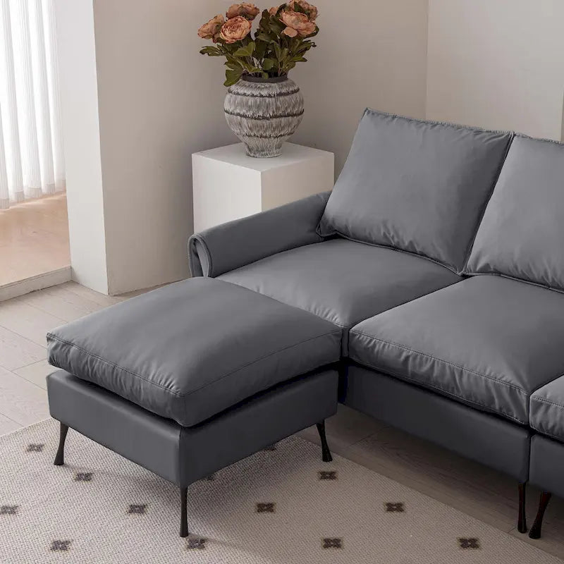 104.5Modern Technical leather L-Shaped Sofa with Ottoman