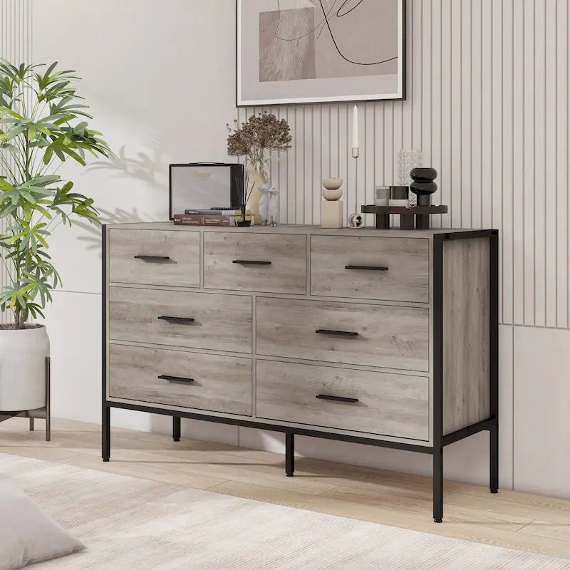 Cassettiera in legno con 7 cassetti, armadio contenitore in legno per camera da letto, mobile porta abiti solido con robusto telaio in acciaio