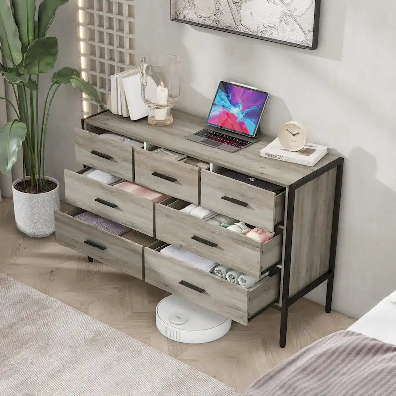 Cassettiera in legno con 7 cassetti, armadio contenitore in legno per camera da letto, mobile porta abiti solido con robusto telaio in acciaio
