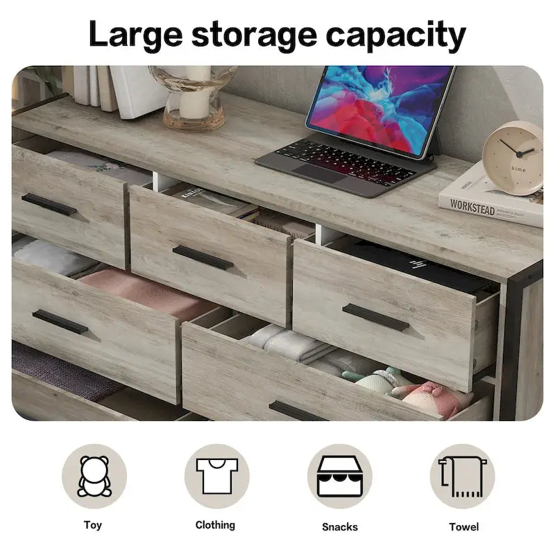 Cassettiera in legno con 7 cassetti, armadio contenitore in legno per camera da letto, mobile porta abiti solido con robusto telaio in acciaio