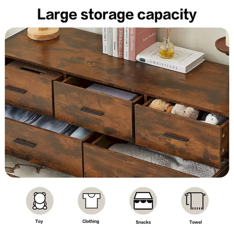 Cassettiera in legno con 7 cassetti, armadio contenitore in legno per camera da letto, mobile porta abiti solido con robusto telaio in acciaio