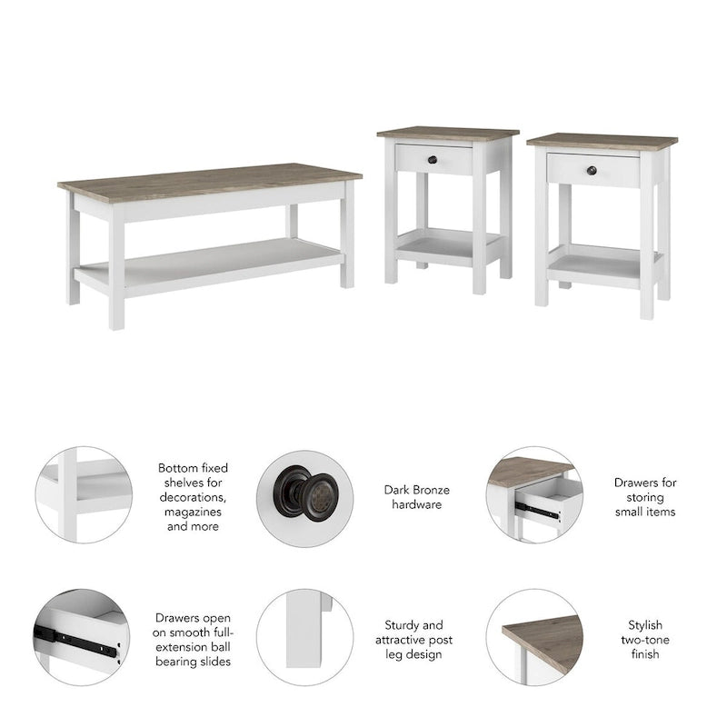 Tavolino da Salotto con Tavolini Laterali Mayfield Farmhouse di Bush Furniture