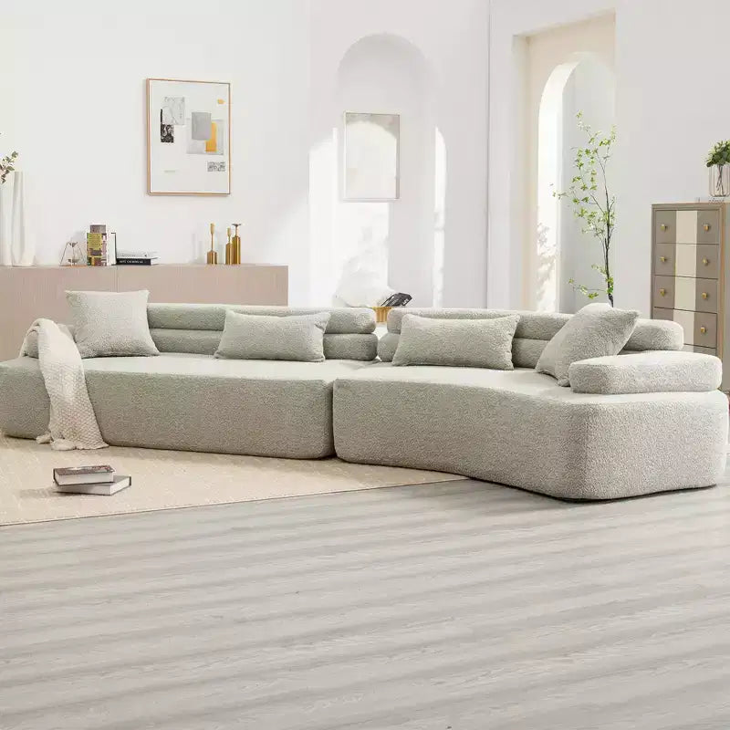 Divano Letto Sezionale a 4 Posti 139W con Braccioli ad Arco, Doppio Schienale e Cuscini, Nessun Montaggio Richiesto-ModernLuxe