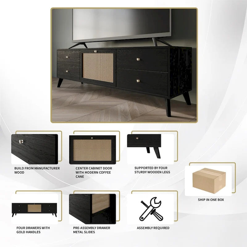 CraftPorch Mid-Century Modern Black TV Stand Console