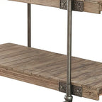 Tavolo da divano Loak 47 pollici, design a doghe, 1 ripiano, ruote, marrone, nero