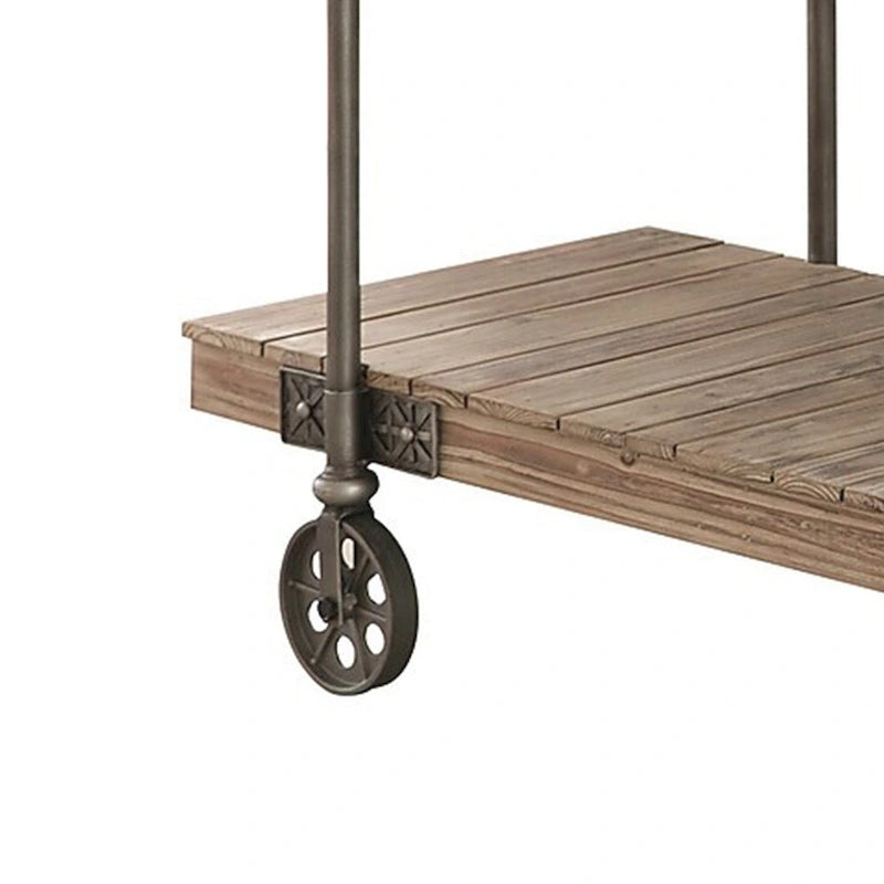 Tavolo da divano Loak 47 pollici, design a doghe, 1 ripiano, ruote, marrone, nero