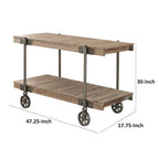 Tavolo da divano Loak 47 pollici, design a doghe, 1 ripiano, ruote, marrone, nero