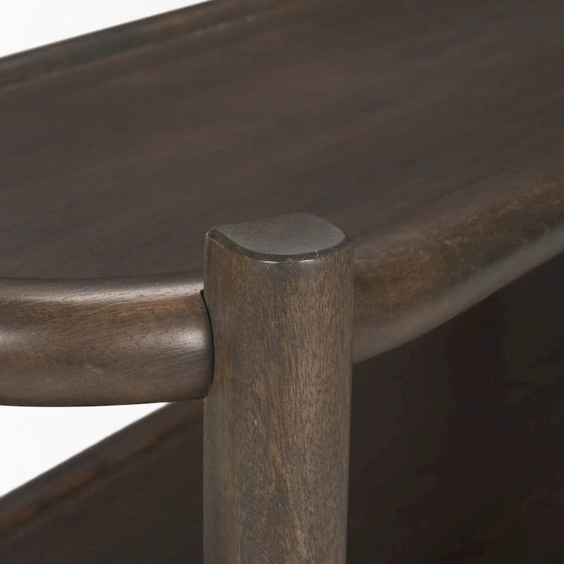 Romi Dark Brown Wood w/ 3 Shelves Oval Console Table