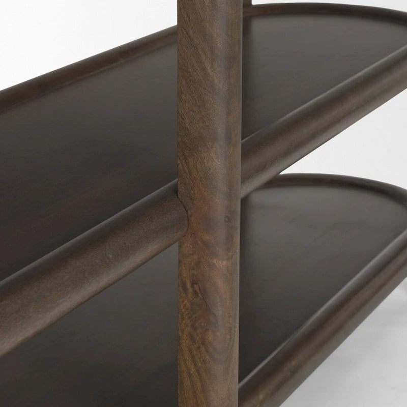 Romi Dark Brown Wood w/ 3 Shelves Oval Console Table