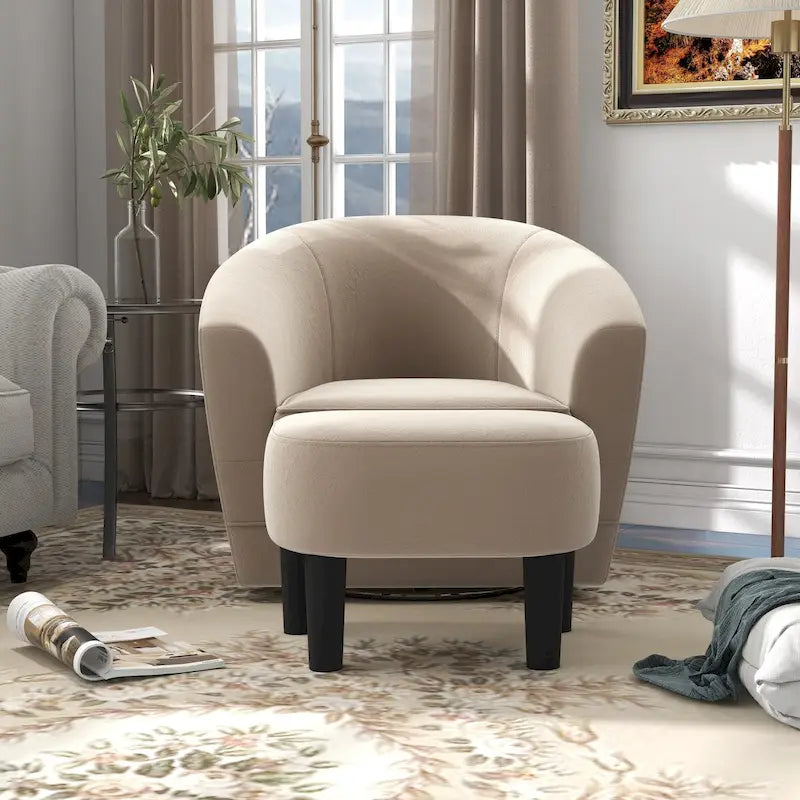 Poltrona girevole con pouf, comoda poltrona a barilotto girevole a 360 gradi in velluto per camera da letto, sala lettura