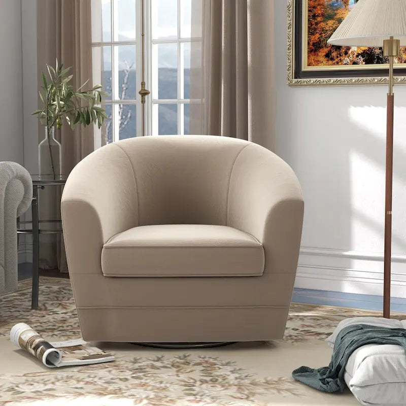 Swivel Accent Chair with Ottoman, Comfy Velvet 360 Degree Swivel Barrel Round Club Tub Sofa Chair for Bedroom Reading Room