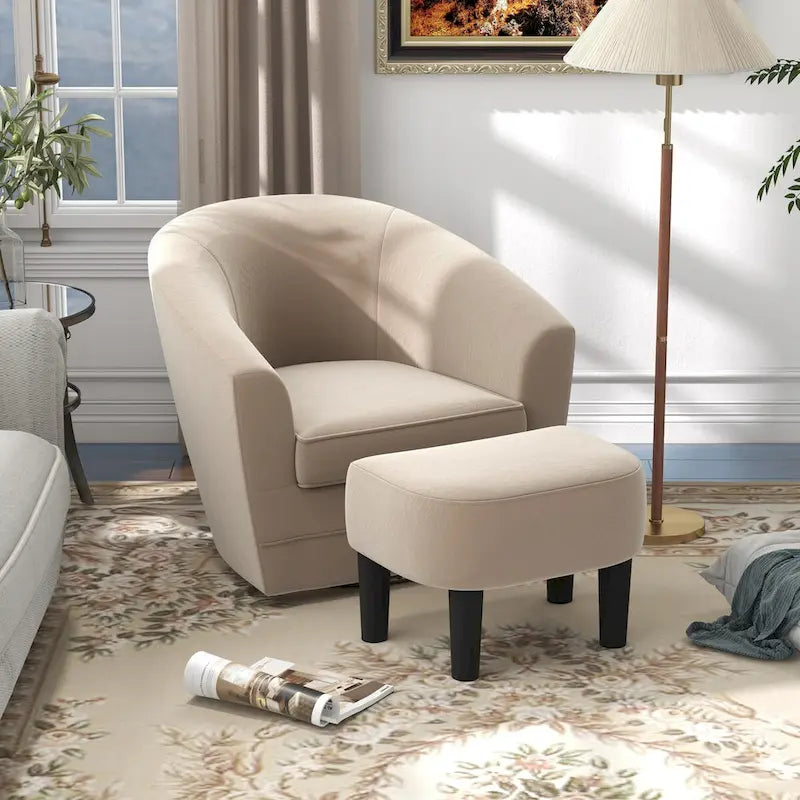 Poltrona girevole con pouf, comoda poltrona a barilotto girevole a 360 gradi in velluto per camera da letto, sala lettura