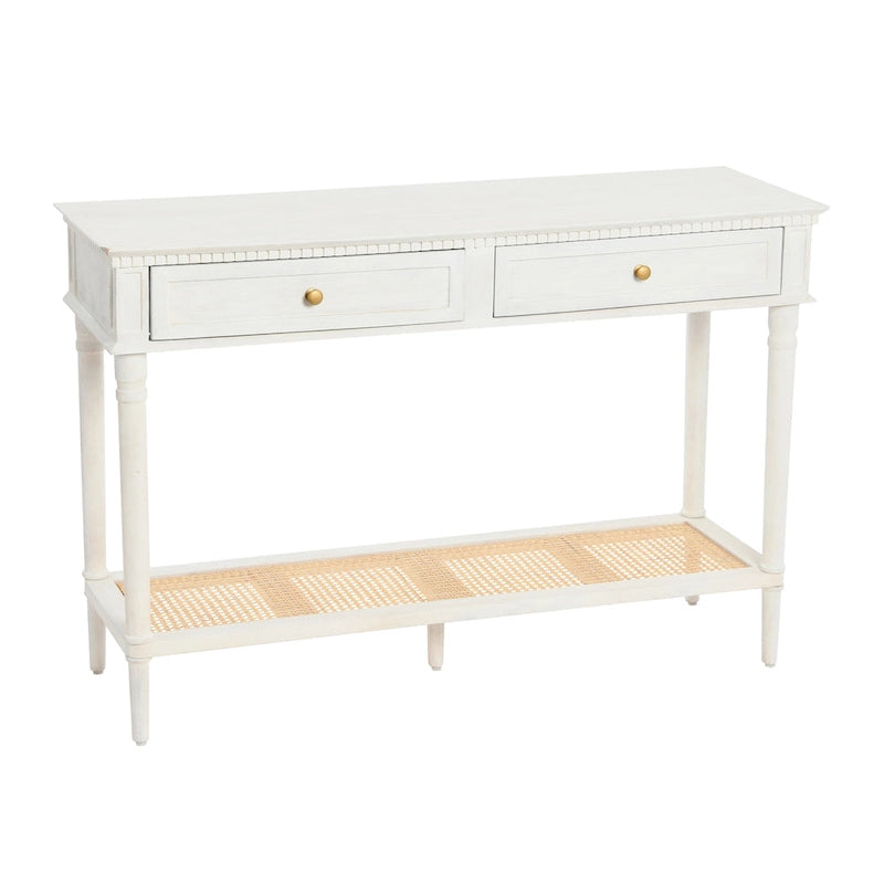 Acacia Wood Console Table with Cane Shelf