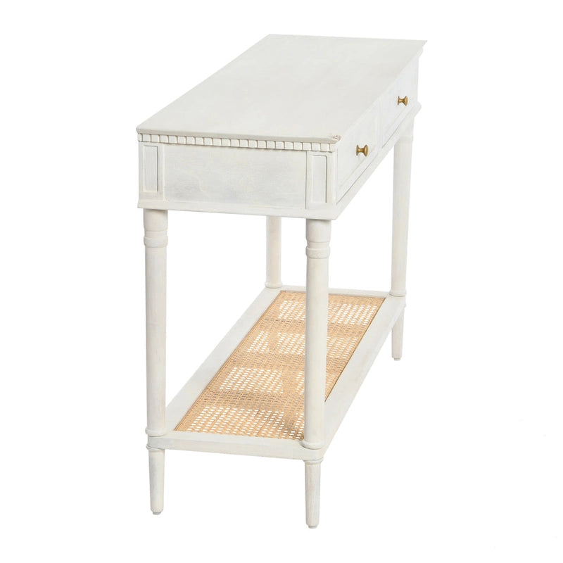 Acacia Wood Console Table with Cane Shelf