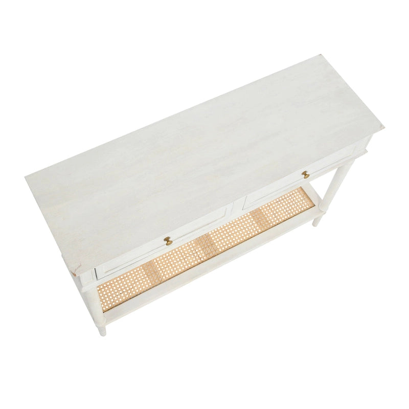 Acacia Wood Console Table with Cane Shelf