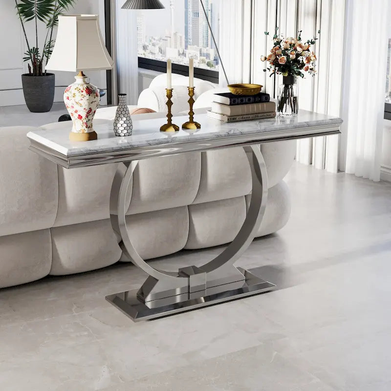 50 inch Rectangle Console Table with Circle Base