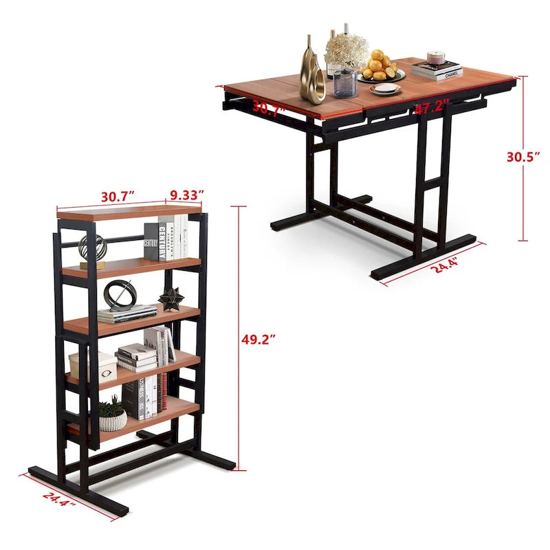 Medium-Size Wood Multifunction Convertible Dining Table,Transition Dining Table and Shelf for Home and Kitchen,Free Switch
