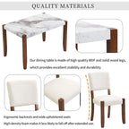 4-piece Dining Set with Faux Marble Style Table and 2 Upholstered Chairs & Bench with Wood Legs