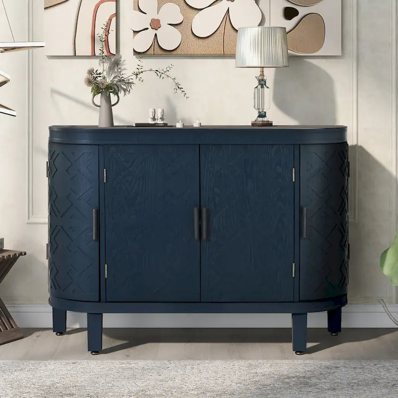 Credenza con armadietto a vista, mobile in legno con ante a fantasia anticata per corridoio, ingresso, soggiorno