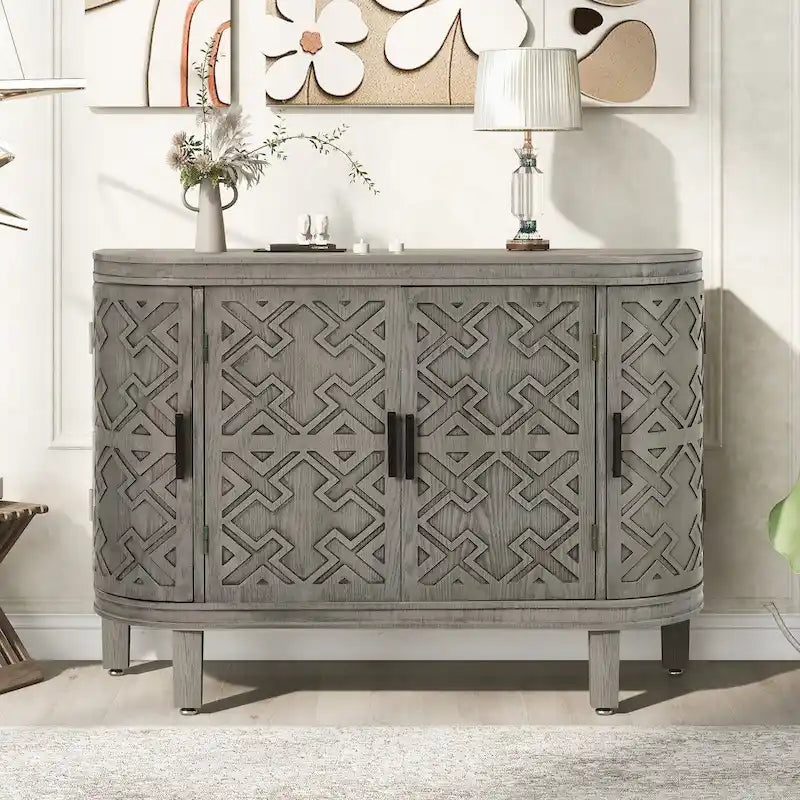 Credenza con armadietto a vista, mobile in legno con ante a fantasia anticata per corridoio, ingresso, soggiorno