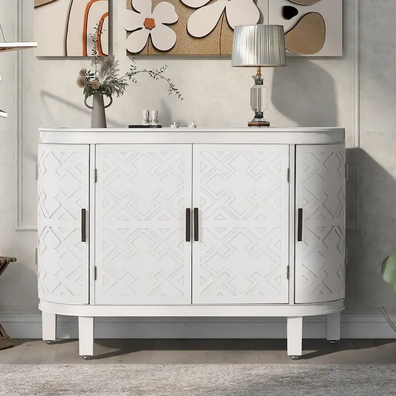 Credenza con armadietto a vista, mobile in legno con ante a fantasia anticata per corridoio, ingresso, soggiorno