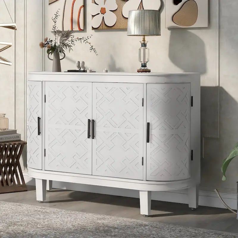 Credenza con armadietto a vista, mobile in legno con ante a fantasia anticata per corridoio, ingresso, soggiorno