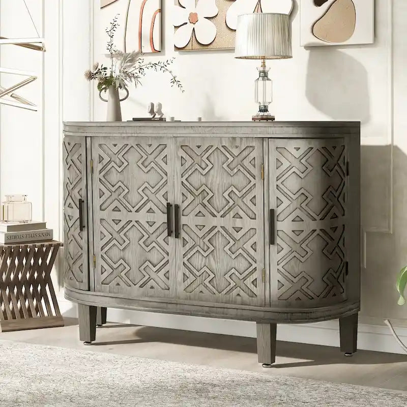 Credenza con armadietto a vista, mobile in legno con ante a fantasia anticata per corridoio, ingresso, soggiorno