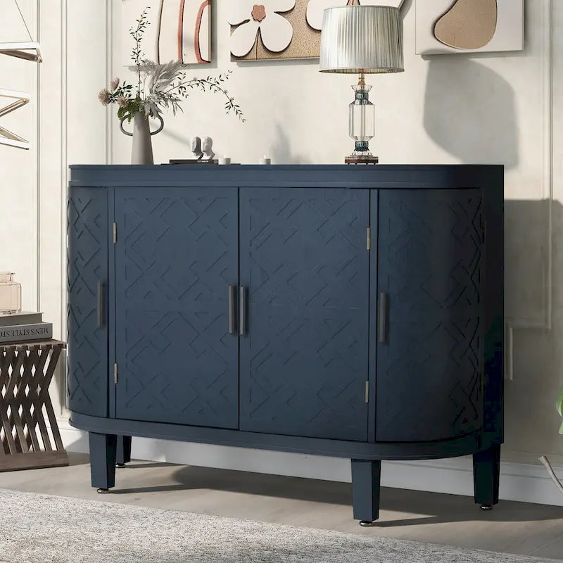 Credenza con armadietto a vista, mobile in legno con ante a fantasia anticata per corridoio, ingresso, soggiorno
