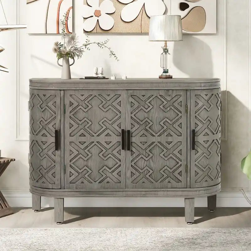 Credenza con armadietto a vista, mobile in legno con ante a fantasia anticata per corridoio, ingresso, soggiorno