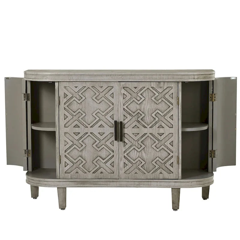 Credenza con armadietto a vista, mobile in legno con ante a fantasia anticata per corridoio, ingresso, soggiorno