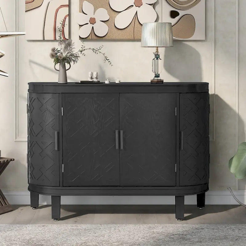 Credenza con armadietto a vista, mobile in legno con ante a fantasia anticata per corridoio, ingresso, soggiorno
