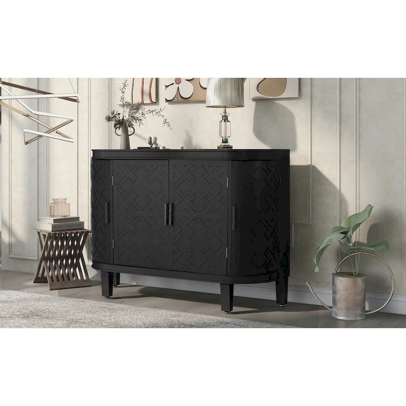 Credenza con armadietto a vista, mobile in legno con ante a fantasia anticata per corridoio, ingresso, soggiorno