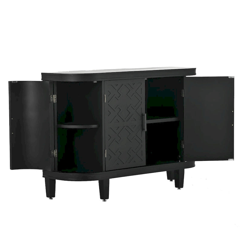 Credenza con armadietto a vista, mobile in legno con ante a fantasia anticata per corridoio, ingresso, soggiorno