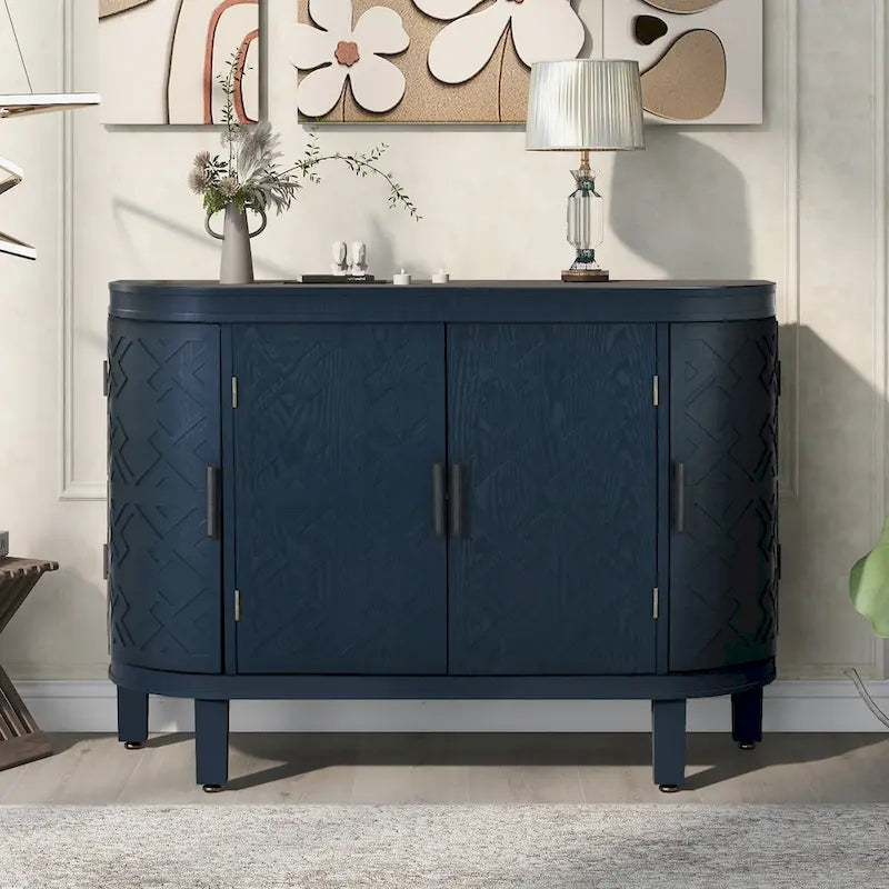 Credenza con armadietto a vista, mobile in legno con ante a fantasia anticata per corridoio, ingresso, soggiorno