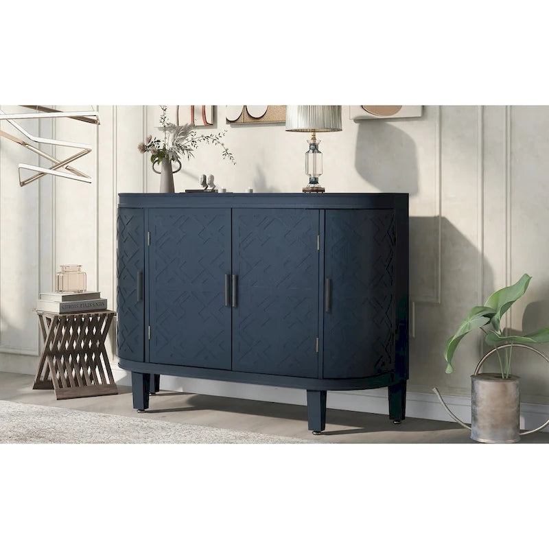 Credenza con armadietto a vista, mobile in legno con ante a fantasia anticata per corridoio, ingresso, soggiorno