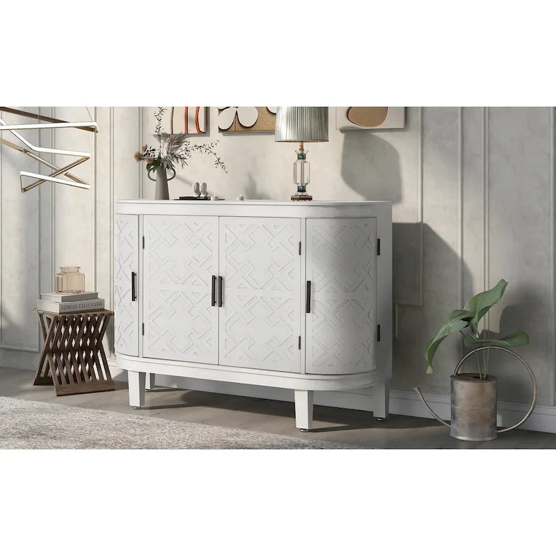 Credenza con armadietto a vista, mobile in legno con ante a fantasia anticata per corridoio, ingresso, soggiorno
