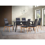 Sedia (Set-2), pelle nera e finitura noce